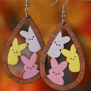 Peeps bunnies Easter candy wooden laser cut drop earrings